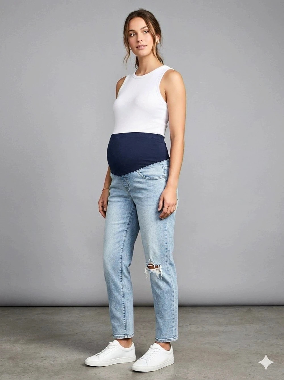 Isabel Maternity Vintage Straight Light Wash Ripped Denim Jeans NWT size 10